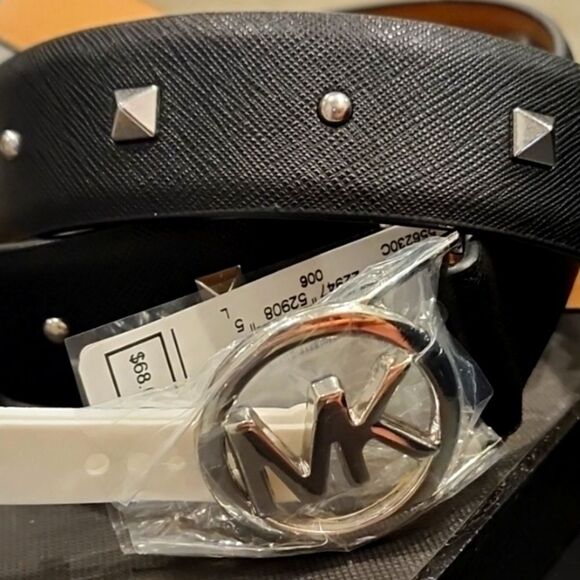 Michael Kors Studded Silver MK Logo Buckle Leather Belt main image 9